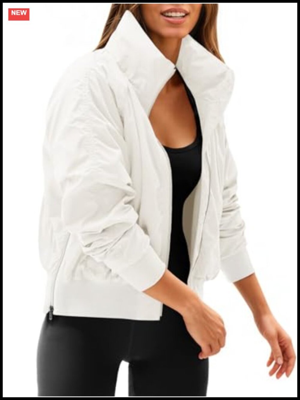 Cropped Zip Up Windbreaker Jacket with Hidden Hood